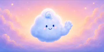 HMARA smiling and raising a hand in a warm sunrise sky.